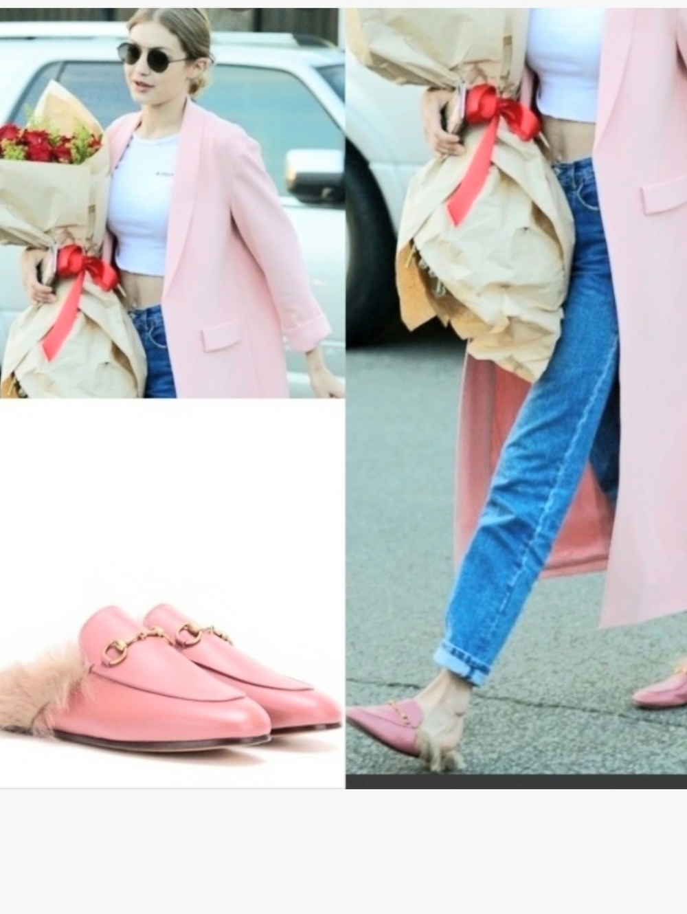 Brand Unkown Pink  Fur-Trim Horsebit Mules